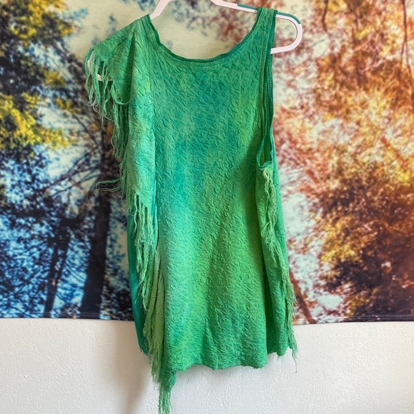 Free People green/Teal sleeveless hi low Fringe Tunic like new - Picture 10 of 15